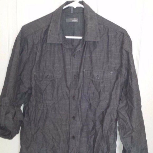 bruno Mens Button Down Gray Shirt with Cuffed Sleeves Size Large - Picture 1 of 4